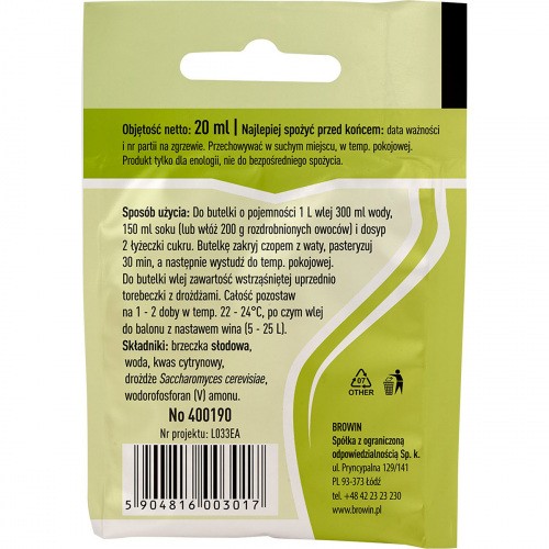 Drożdże Winiarskie Uniwersalne - 20ml