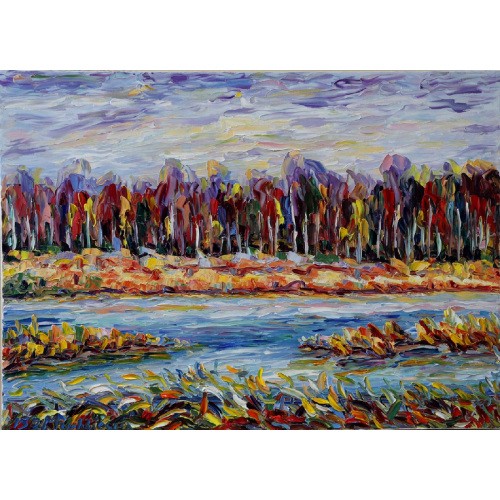 Obraz Olejny Pejzaż 90x65cm Malowany Szpachelką