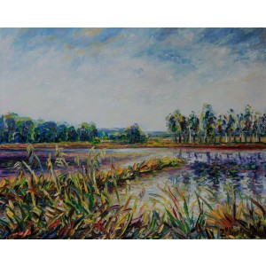 Obraz Olejny Pejzaż 100x80cm Malowany Szpachelką
