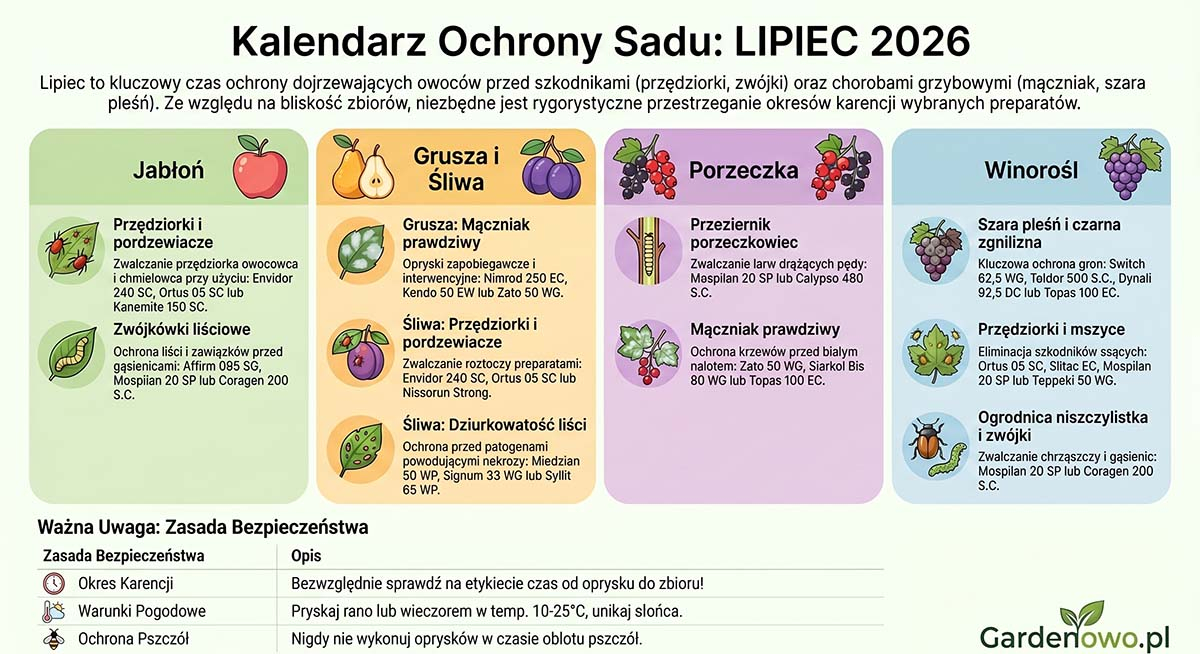 Kalendarz oprysków drzew owocowych 2026 lipiec Kalendarz oprysków drzew owocowych 2026 lipiec