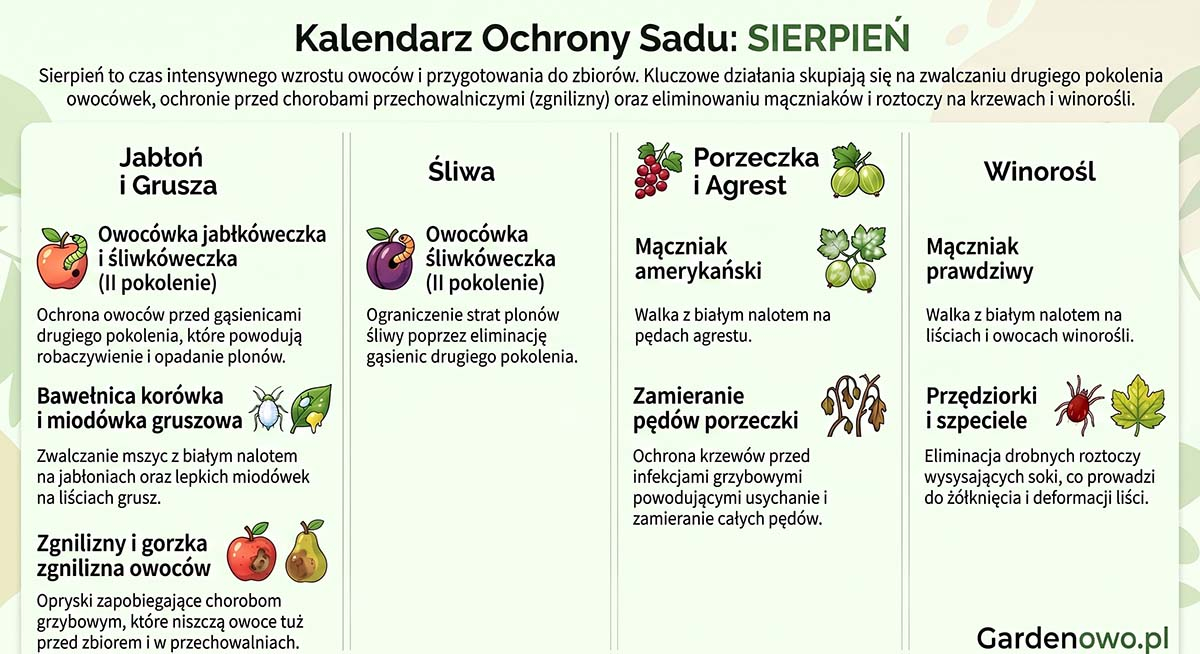 Kalendarz oprysków drzew owocowych 2026 sierpień Kalendarz oprysków drzew owocowych 2026 sierpień