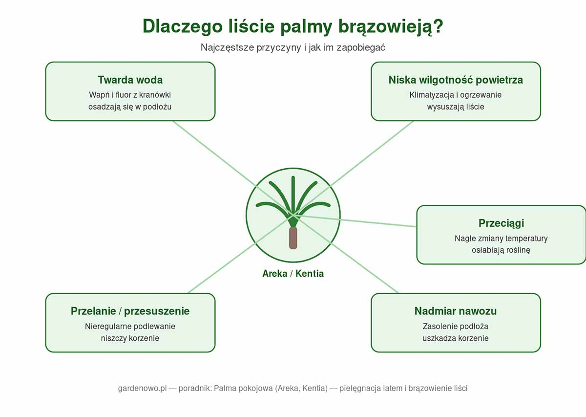 Brązowienie liści palmy - diagnostyka Schemat diagnostyczny przyczyn brązowienia liści palmy