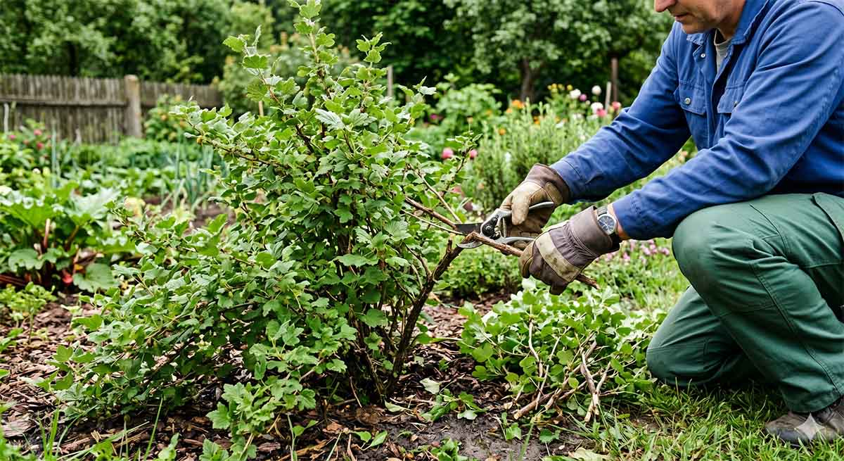 Letnie cięcie agrestu po zbiorach Cięcie agrestu po zbiorach sekatorem ogrodowym
