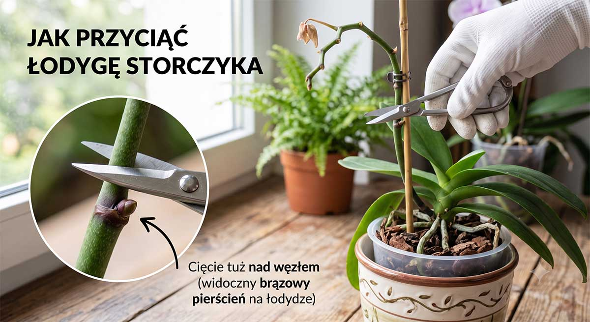 Jak przyciąć łodygę storczyka cięcie łodygi storczyka tuż nad węzłem