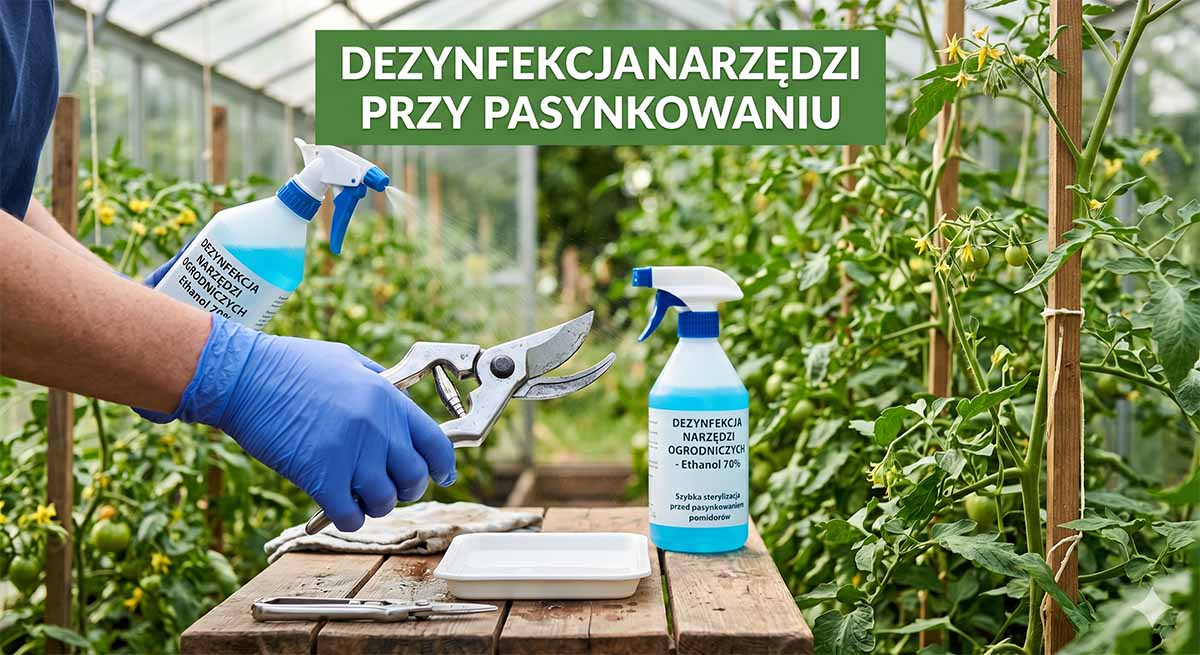 Dezynfekcja narzędzi przy pasynkowaniu Dezynfekcja sekatora przed cięciem pasynków pomidora