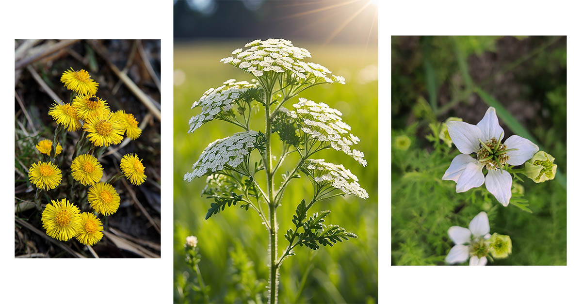 Jadalne chwasty jako element nowoczesnego ogrodu Jadalne chwasty ogrodowe rosnące między kwiatami ozdobnymi, trend foodscaping 2026