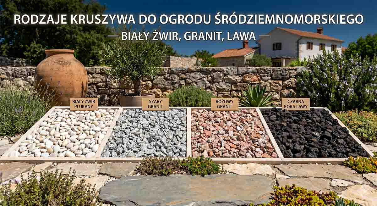 Rodzaje kruszywa do ogrodu śródziemnomorskiego - biały żwir, granit, lawa