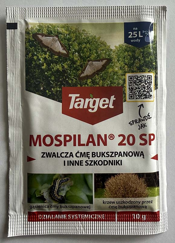 Widok opakowania Mospilan 20 SP marki Target &ndash; skuteczny środek na ćmę bukszpanową
