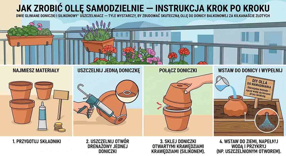 DIY olla z dwóch glinianych doniczek sklejonych silikonem