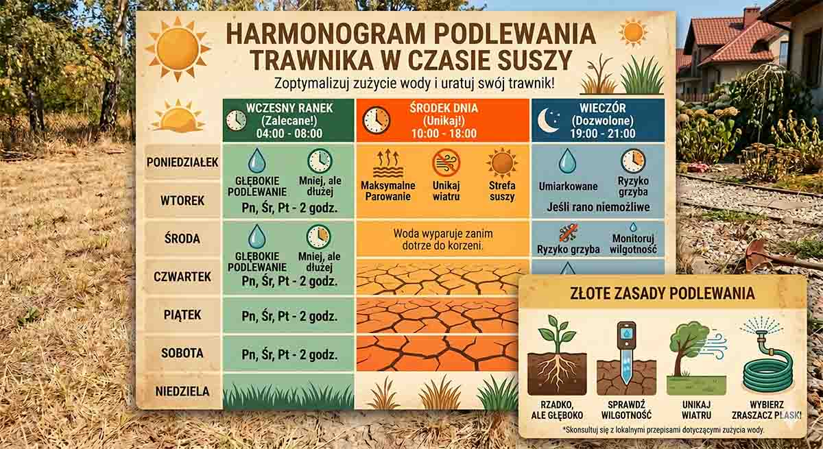 Kiedy podlewać trawnik latem Harmonogram podlewania trawnika w czasie suszy